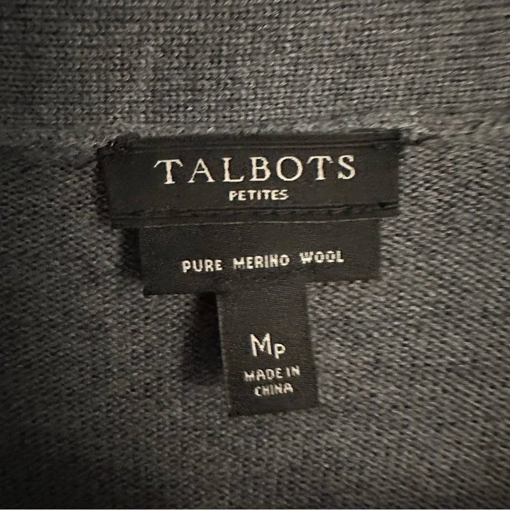 Talbots Merino Wool Cardigan Duster Sweater Top Velvet Tie Medium Petite‎ Grey - Picture 3 of 8
